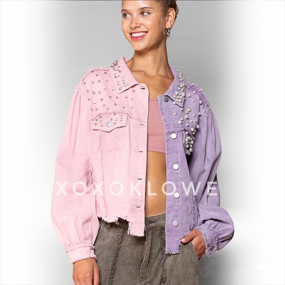 1 S POL Princess Pearl & Diamond Embellished Lavender Denim Jacket - Picture 12 of 16